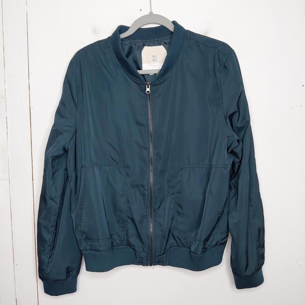Hei Hei Jacket Womens Small Anthro Bomber Full Zip Teal Slicky Windbreaker